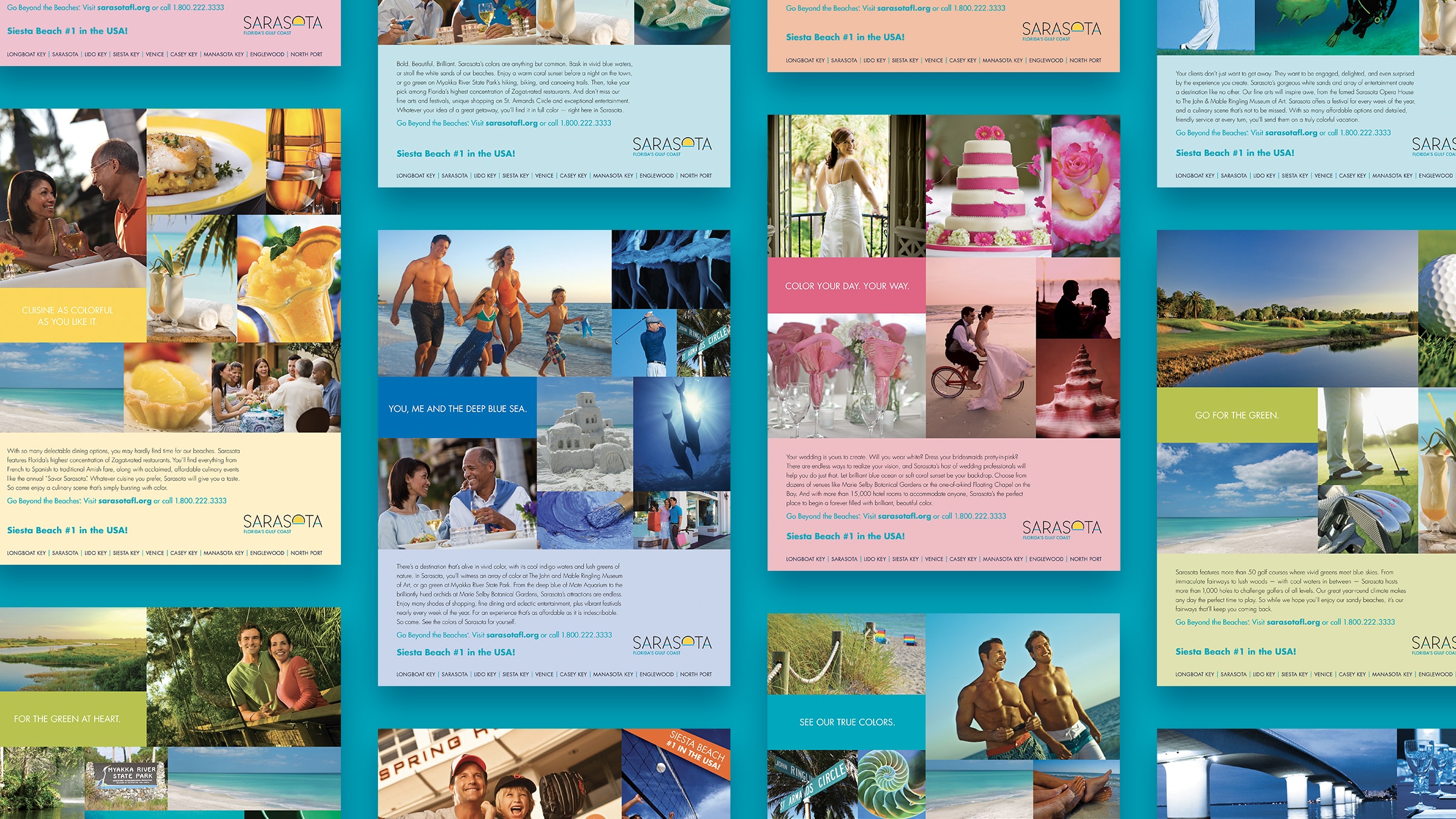 Collage of Sarasota Convention & Visitors Bureau print ads
