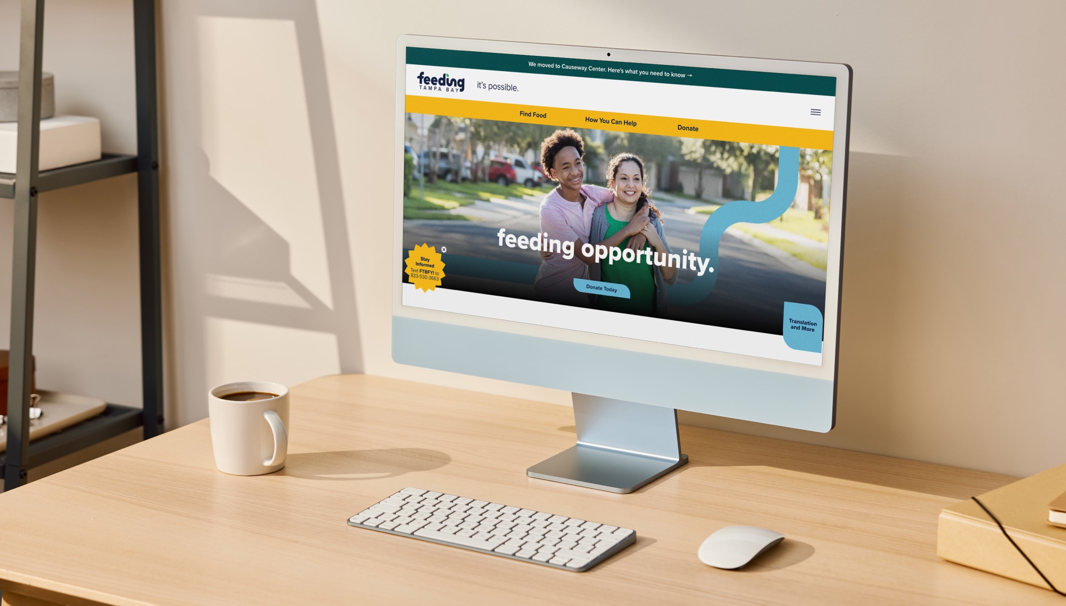 The Feeding Tampa Bay website homepage which shows a photo of two teenagers and a headline that reads: Feeding Opportunity