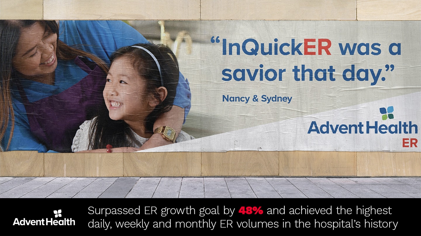 Advent Health: Surpassed ER growth goal by 48% and achieved the highest daily, weekly and monthly ER volumes in the hospital's history.